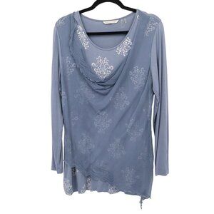 Soft Surroundings Silk Mesh Top Women M Blue Boho Hippie Grannycore Casual Fairy
